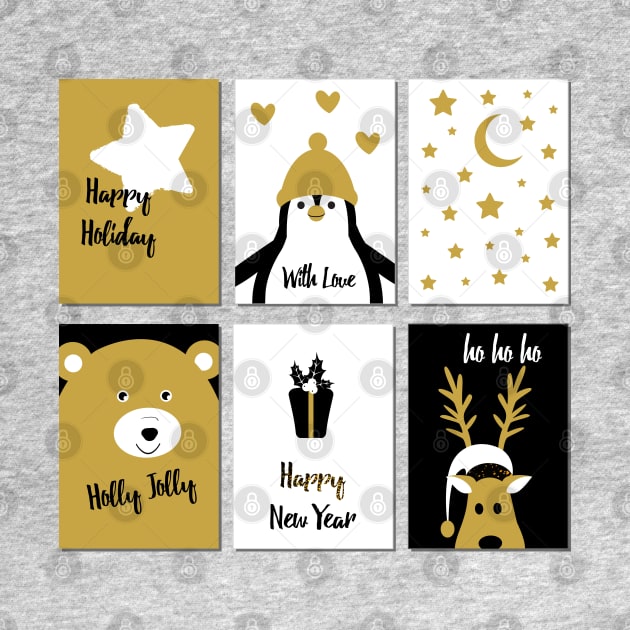 Merry Christmas cards 2 - black, white and gold by grafart